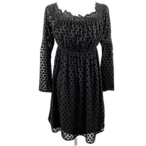 Whimsigoth Dress Y2K Fairy Goth Grunge Black Flock Polka Dot Off Shoulder